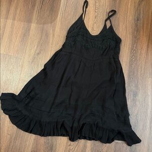 ILLA ILLA Black Lace Trim Mini Babydoll Swim Cover Dress